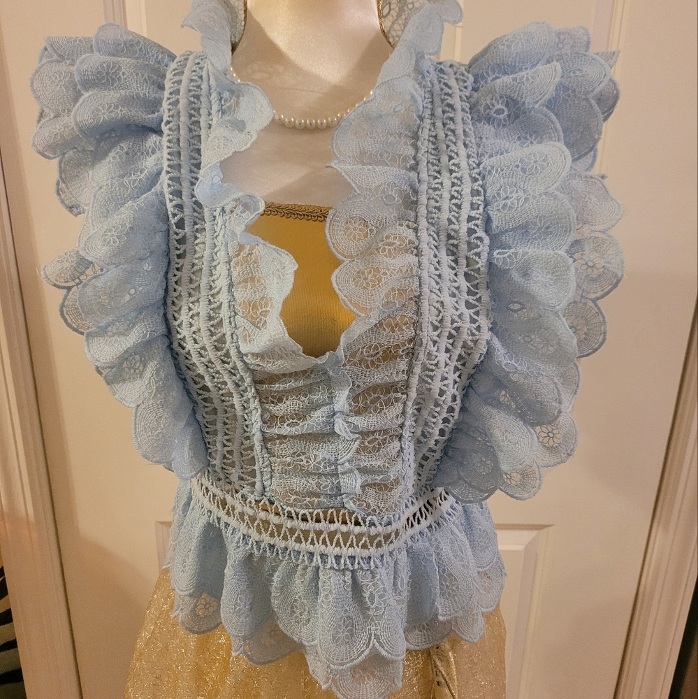 Parisian Ruffle Blue Blouse